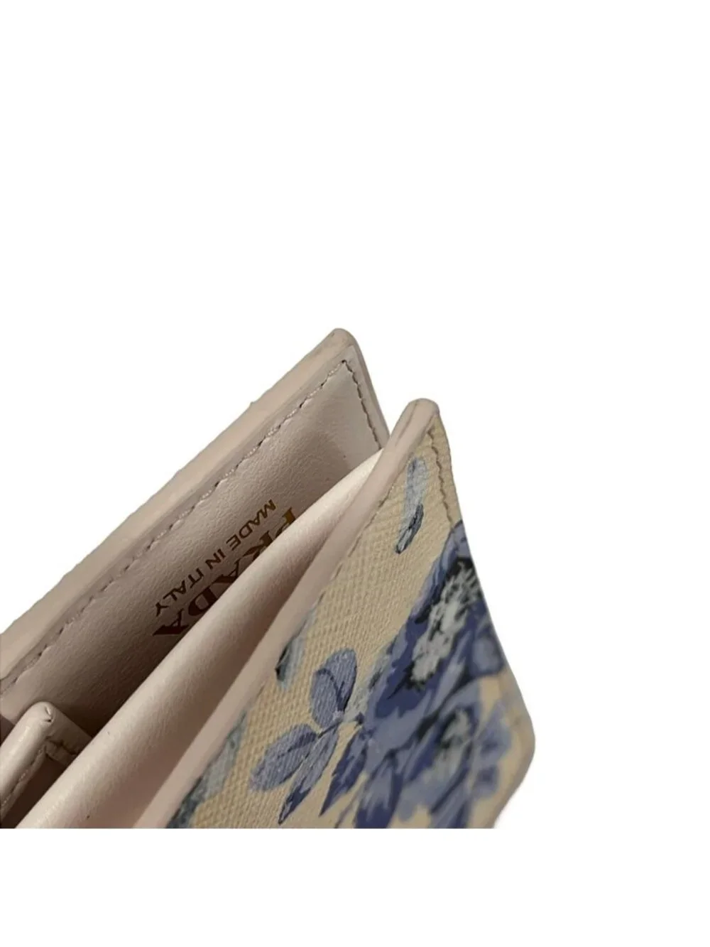 Prada Bifold Wallet Light Pink Light Purple Multi Floral Pattern Leather